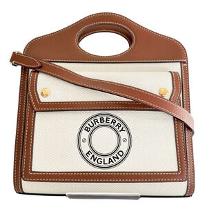 Burberry Pocket Bag Shoulder Canvas Calfskin Leather Handbag Crossbody Open